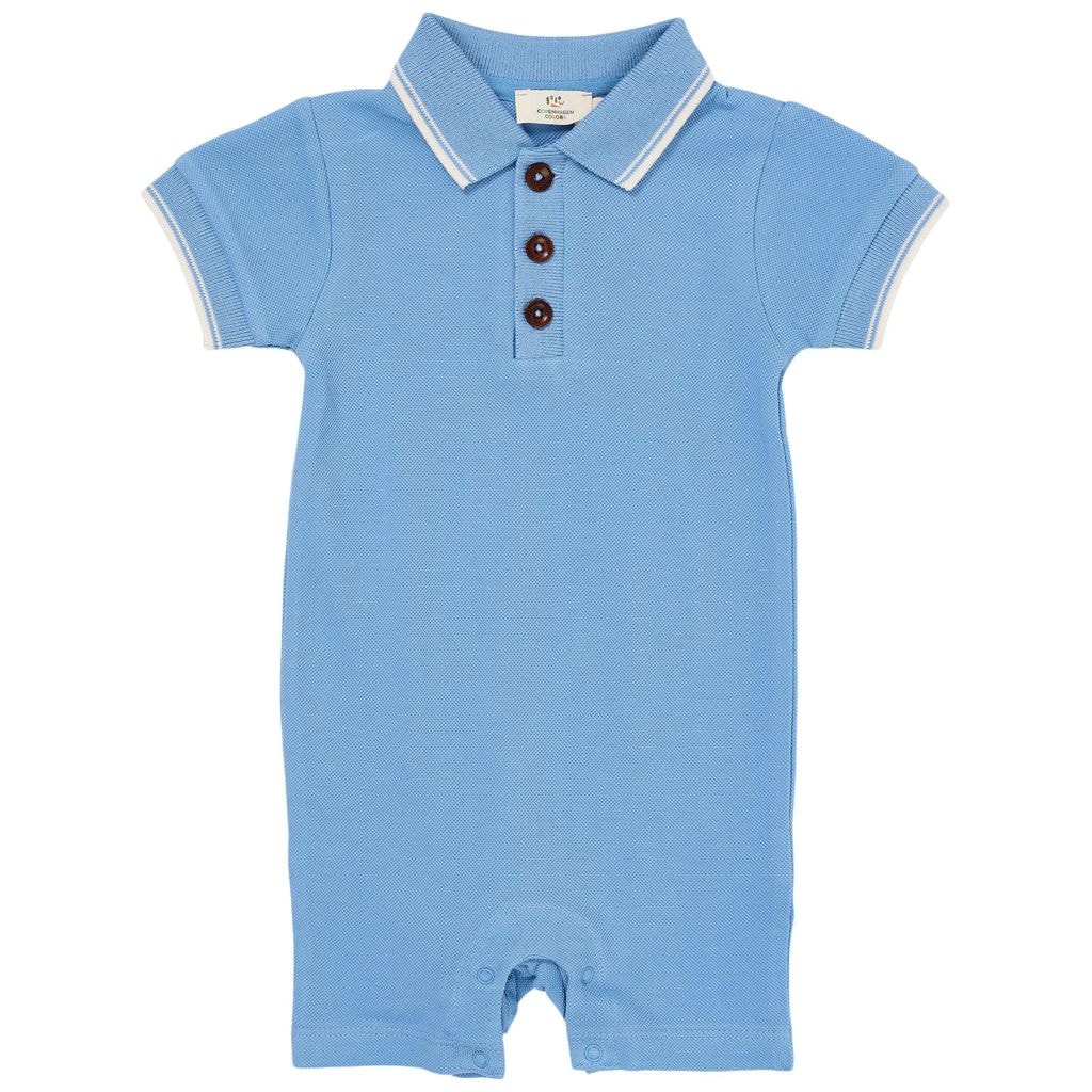 Pique Polo Romper Sky Blue