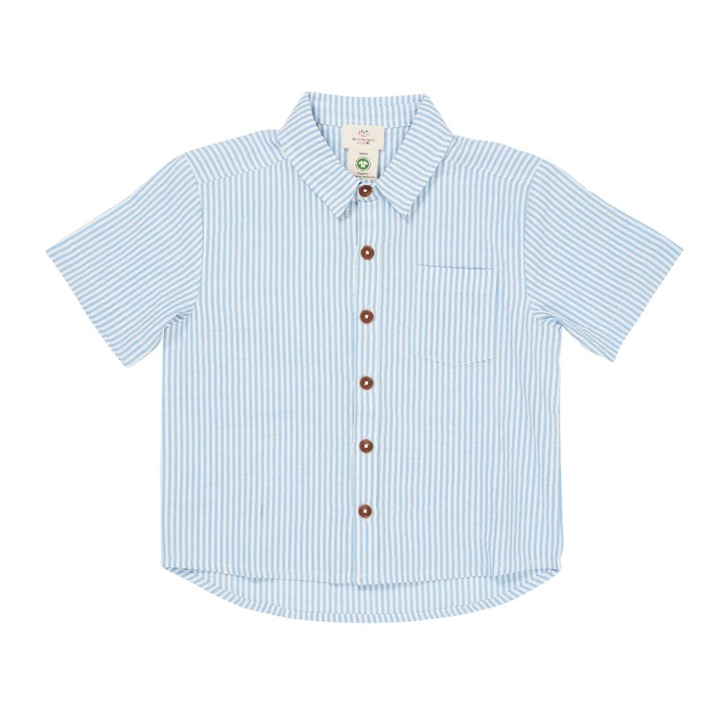 Seersucker Short-Sleeved Shirt Sky Blue Cream Stripe