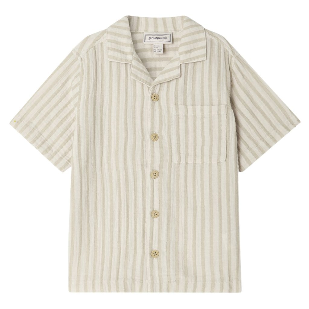 Muslin Short-Sleeved Shirt Stripe Pebble