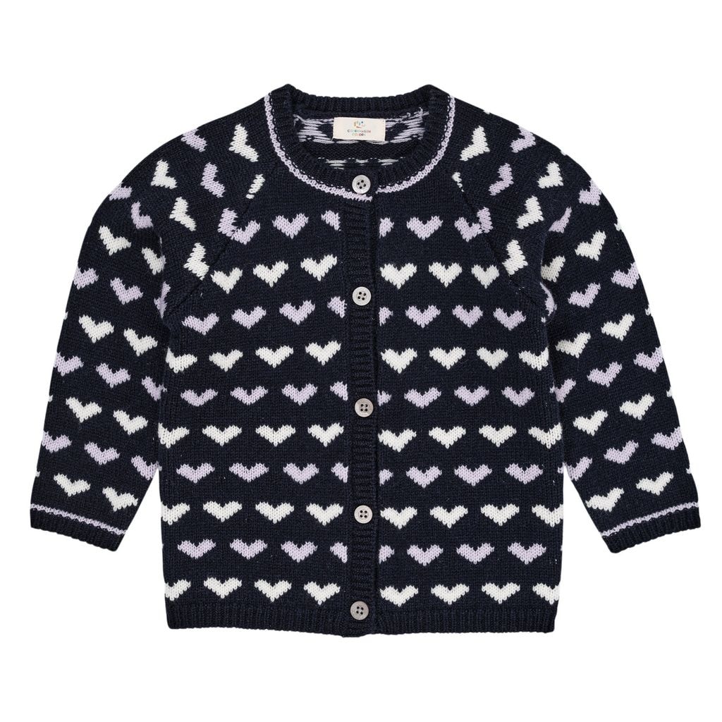Cashmere Hearts Cardigan Navy/Lavender Combi