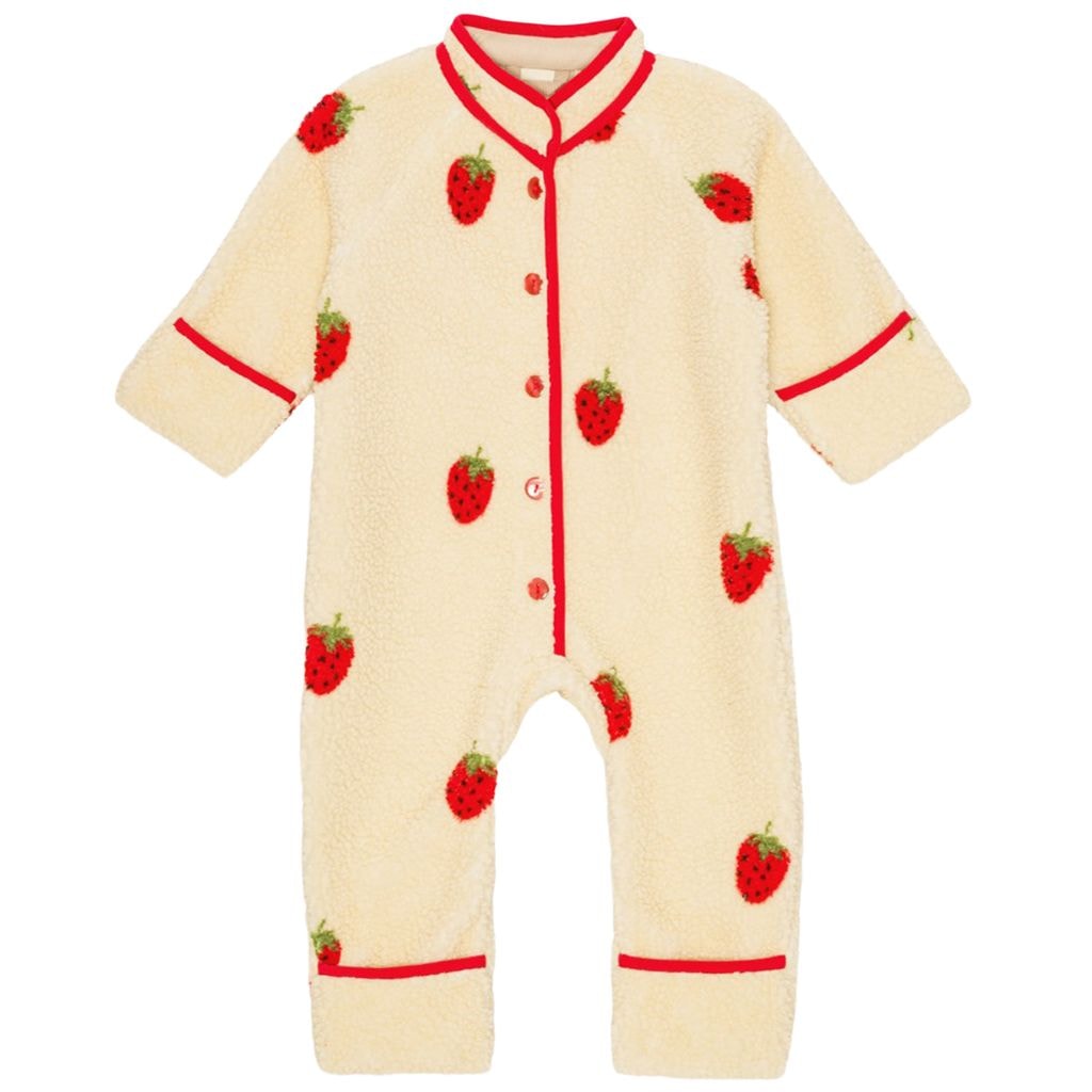 Strawberry Fleece Onesie Soft White Berry