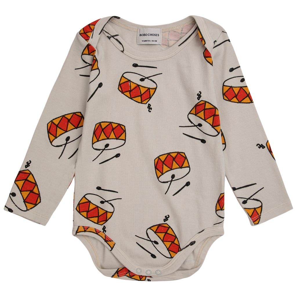 Play The Drum Mønstret Baby Body Beige