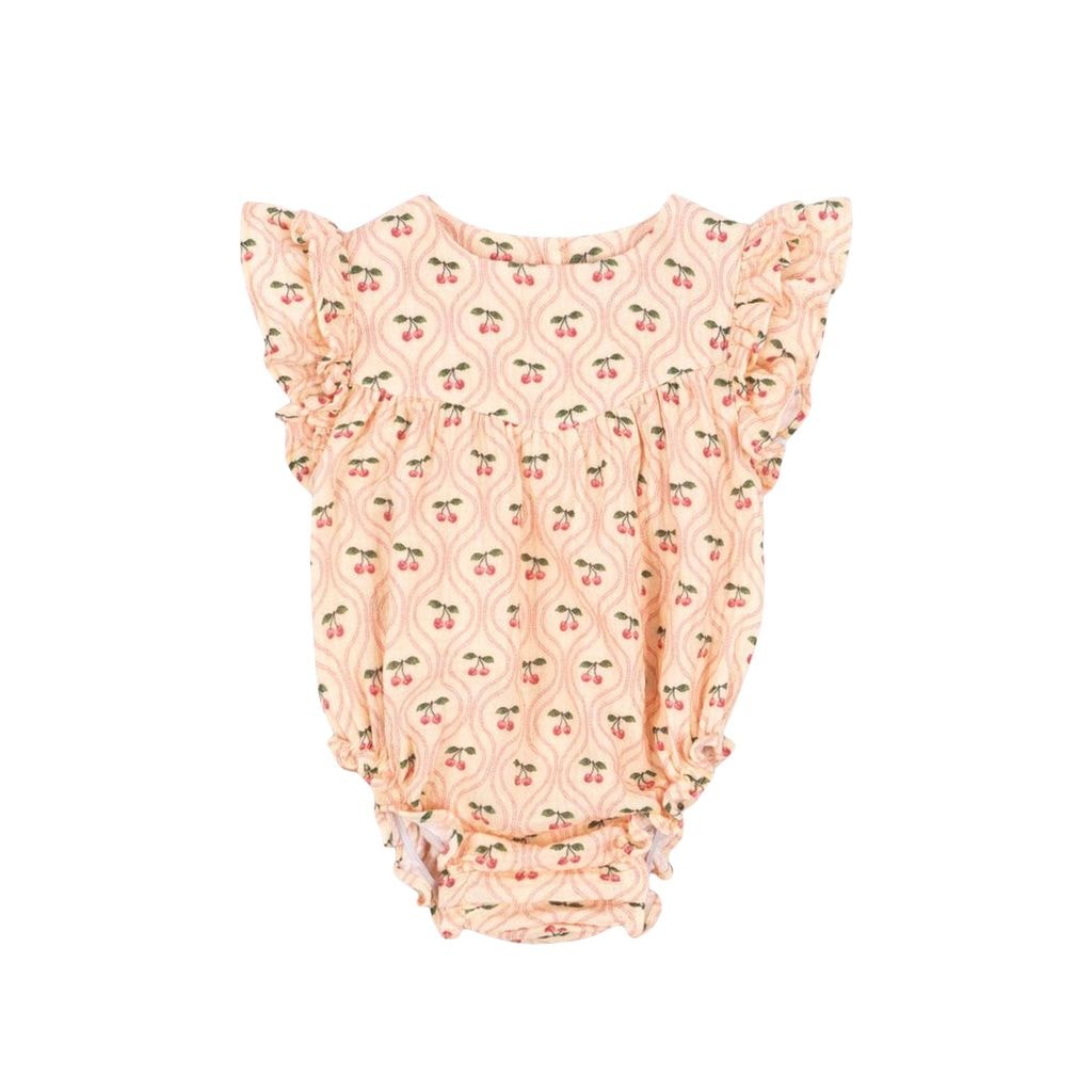 GOTS Coco 롬퍼 Cherry Pink Motif