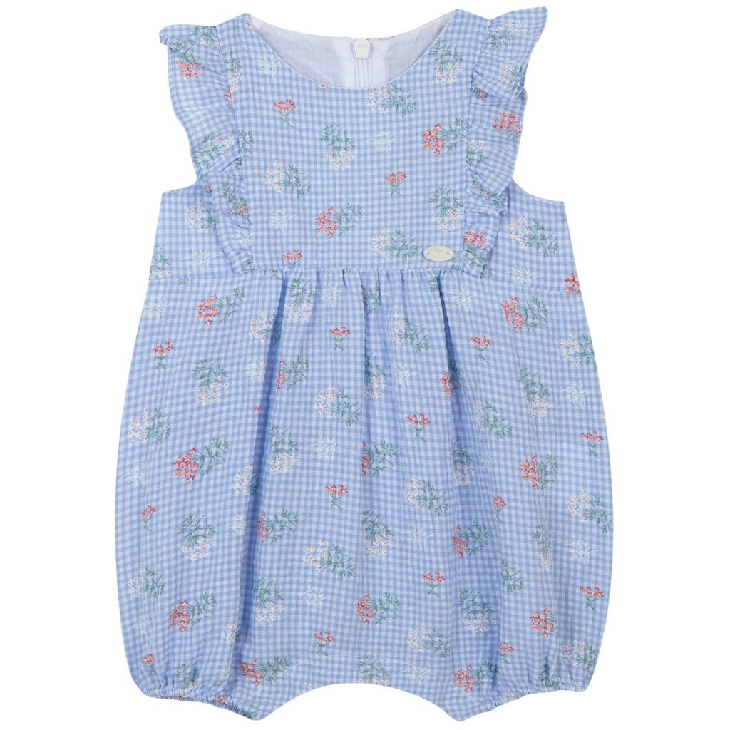 Gingham Floral Romper Blue