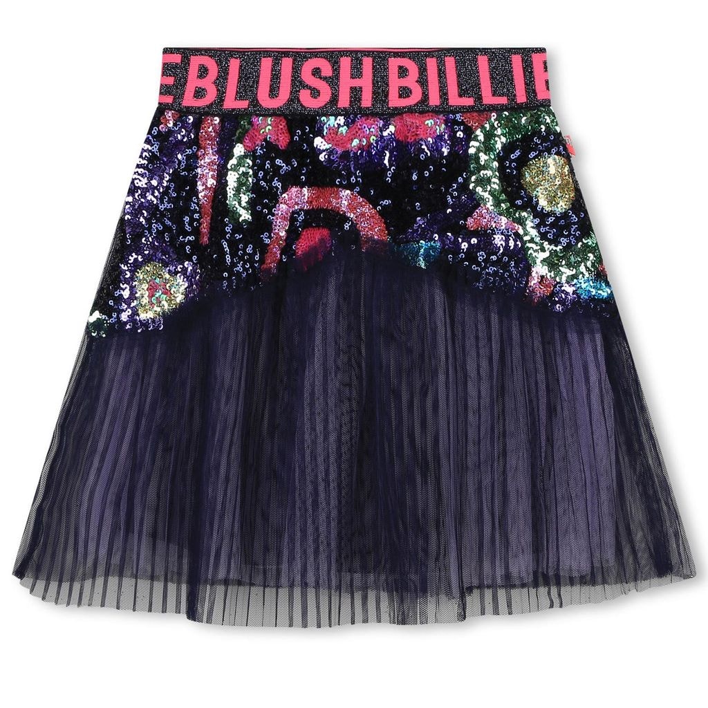 Pleated Skirt With Sequins Navy