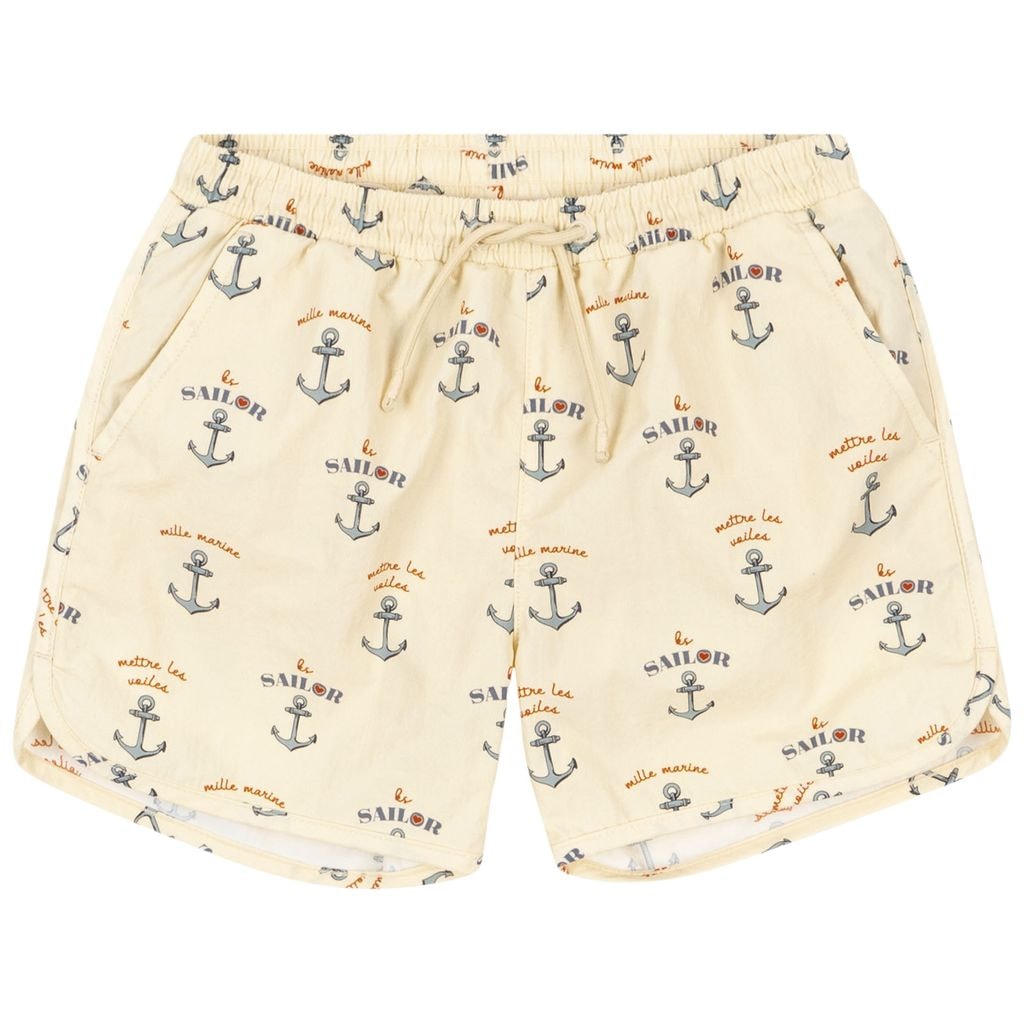 Asnou Swim Shorts With Anchor Print Beige