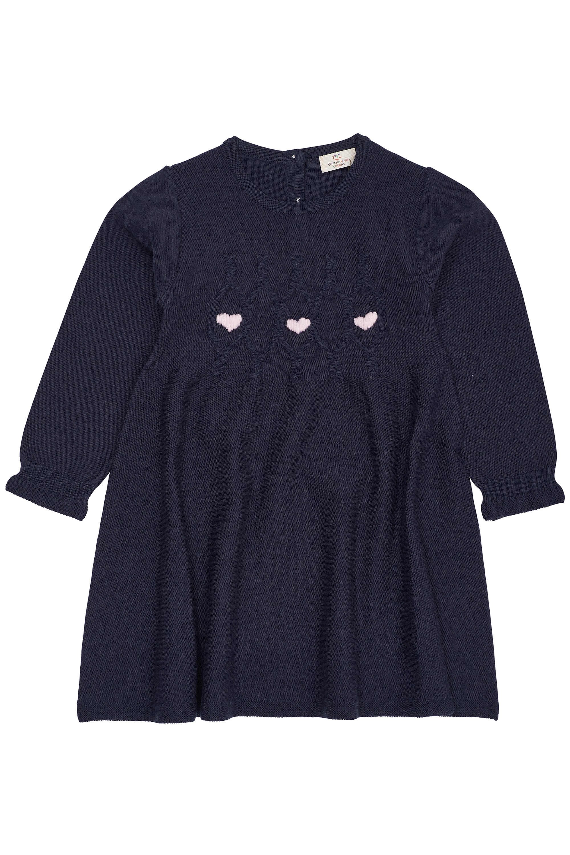 Kjole Med Lange Ærmer Og Kabel I Merino Navy With Bubbelgum Heart