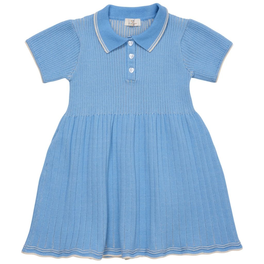 Rib-knit Polo Dress Sky Blue