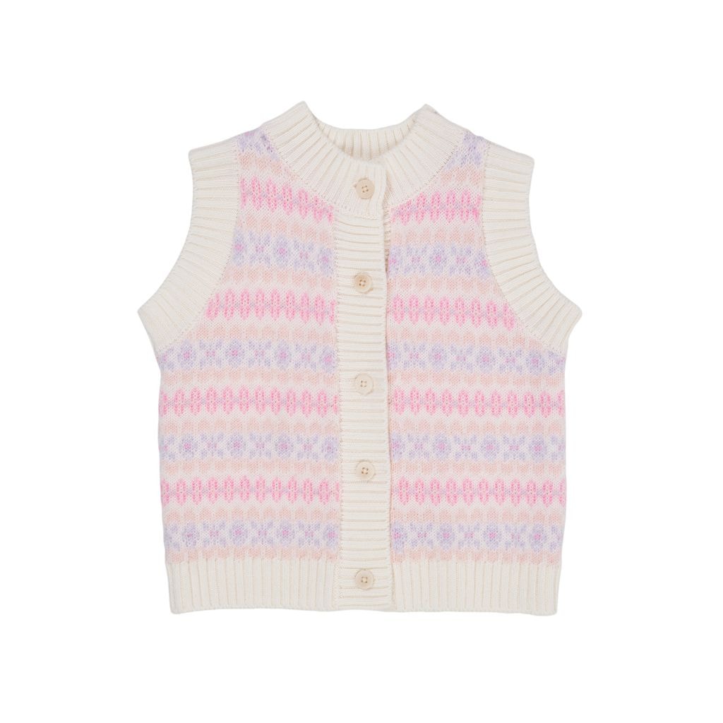 Merino-kuvioinen nappiliivi Lavender Combi