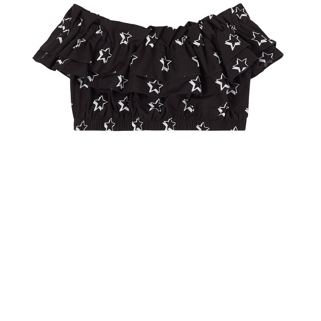 Star Print Crop Top Black