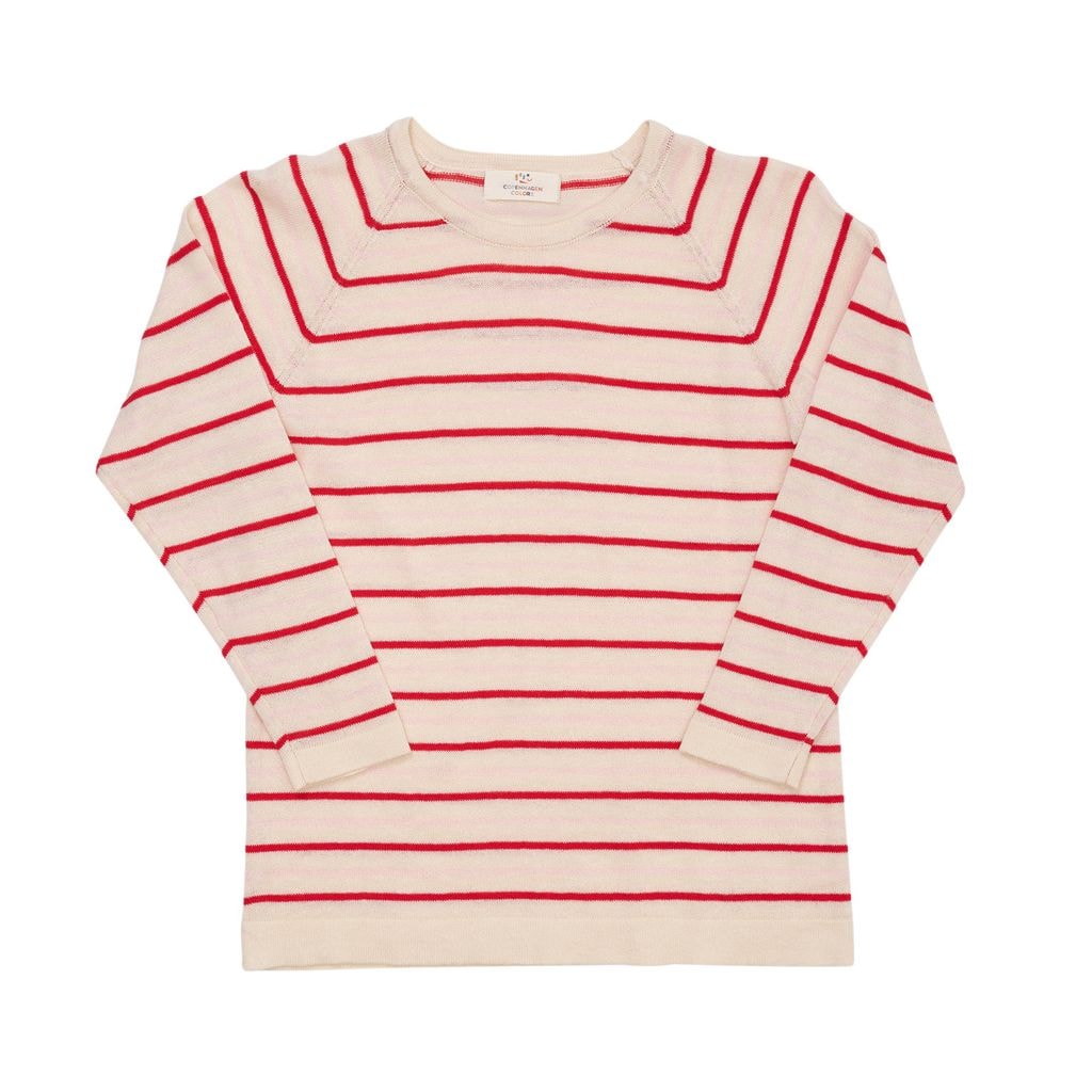 GOTS Thin Knitted Sweater Cream Dusty Rose Berry