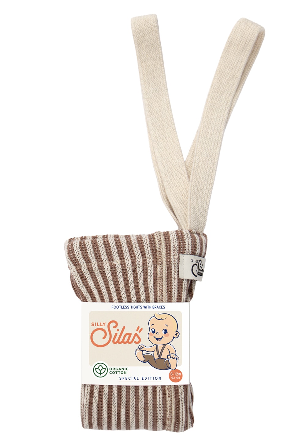 GOTS Footless Cotton Tights With Braces Special Edition Granola x Cream Striped
