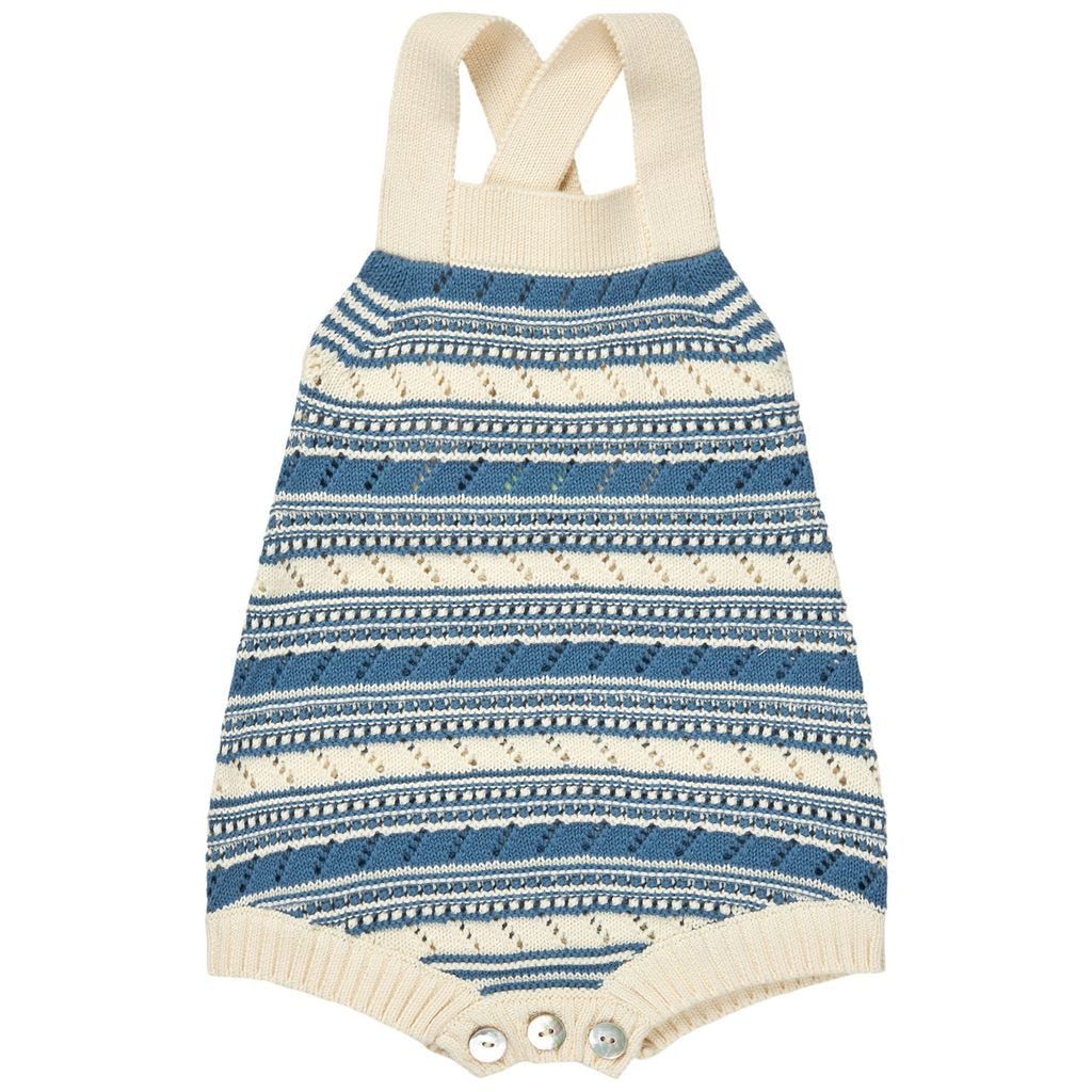 Neulottu Romper Ecru/washed Indigo