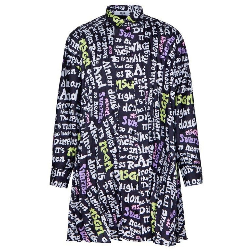 Pleated Printed Dress Black