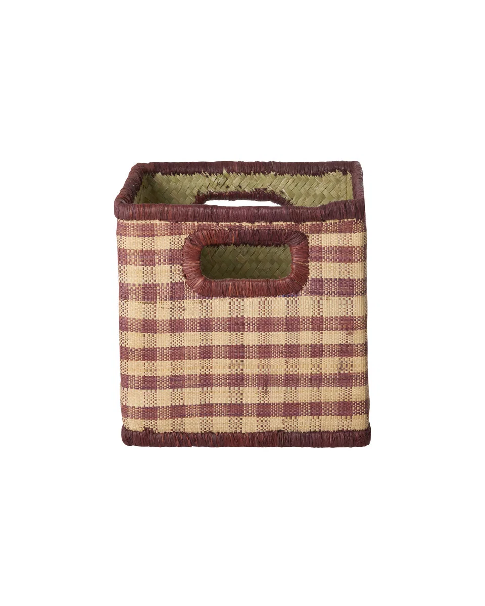 Fyrkantig Förvaringskorg I Raffia Brown Checks