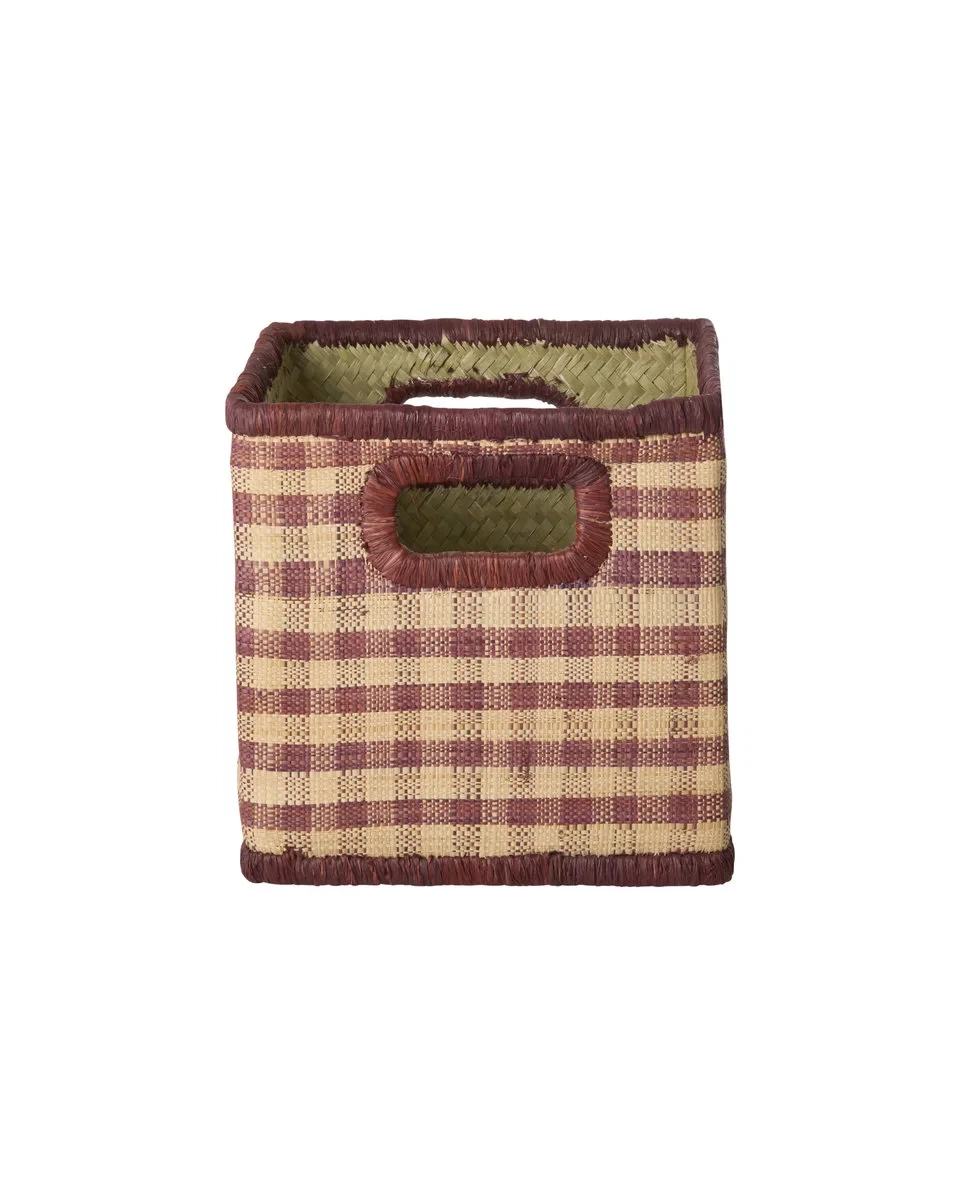 Fyrkantig Förvaringskorg I Raffia Brown Checks