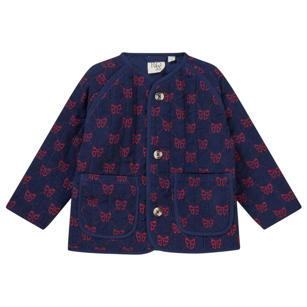 Luna Printed Corduroy Jacket With Bows Navy