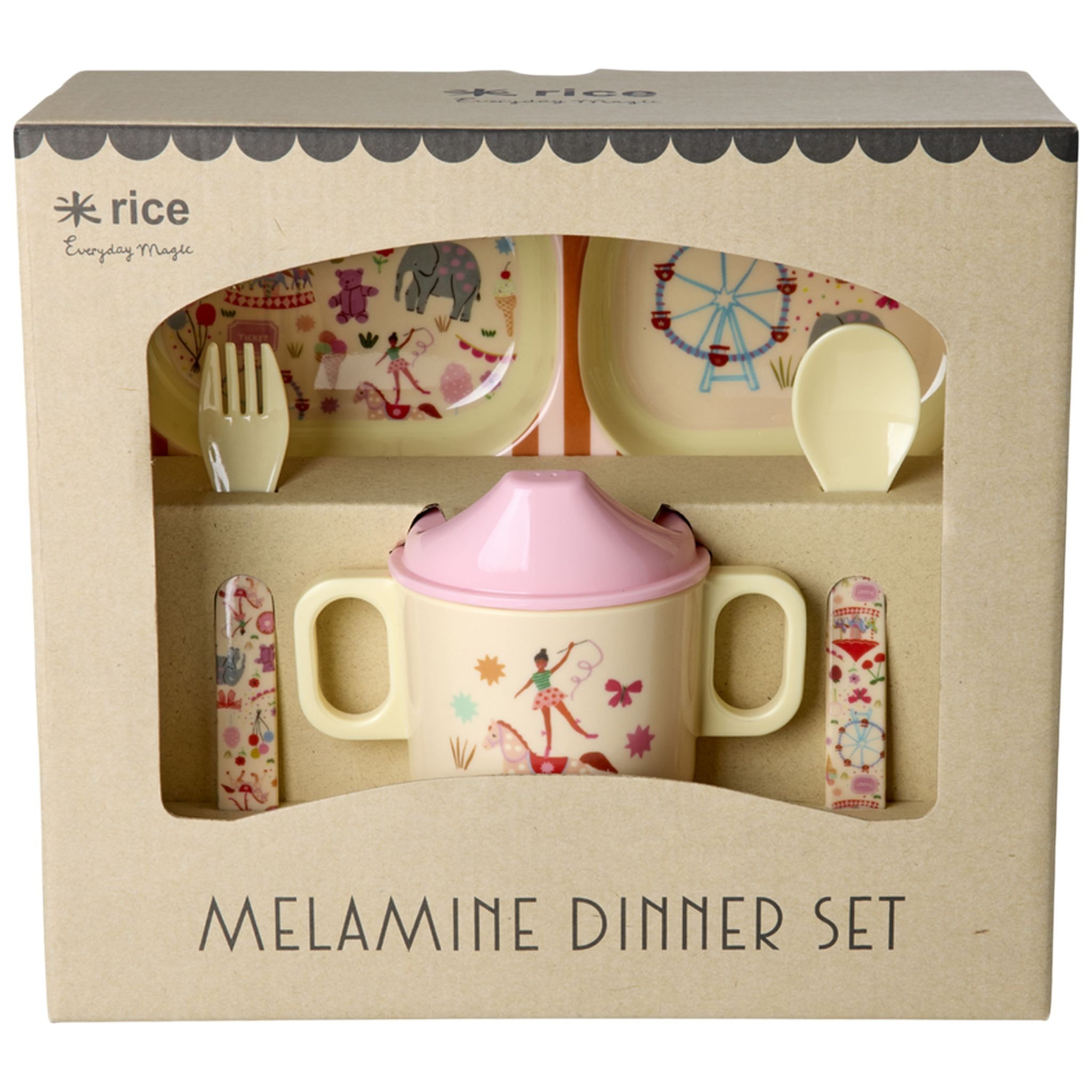 4 Pcs Melamin-middagssett I Gaveeske For Babyer Pink Fun Fair