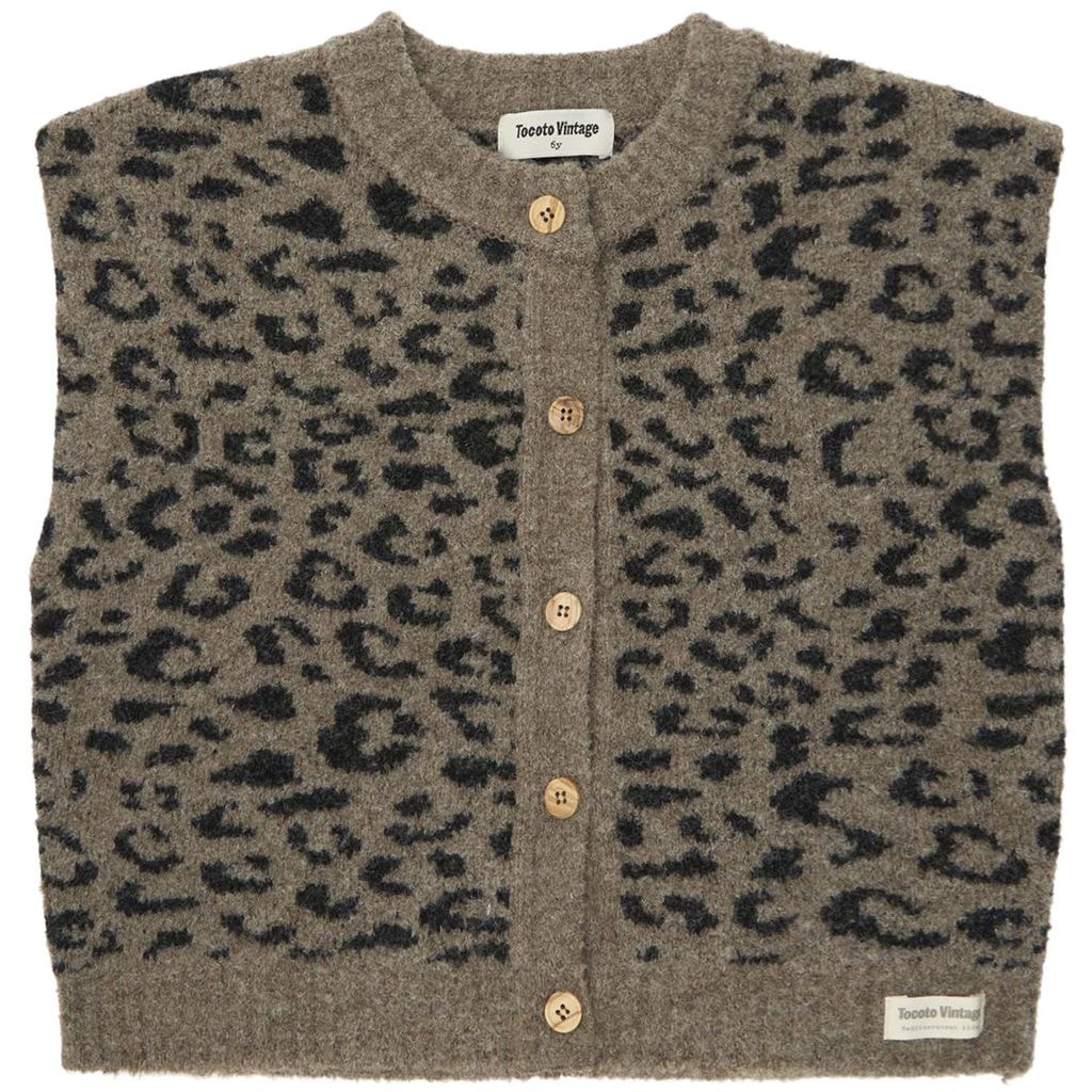 Animal Print Knit Vest Brown