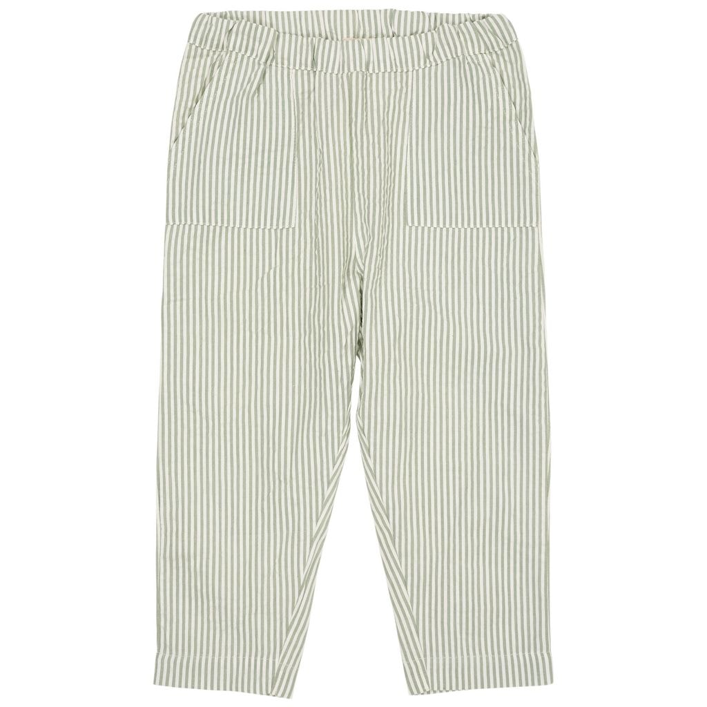 GOTS Seersucker Pants Green Cream Stripe