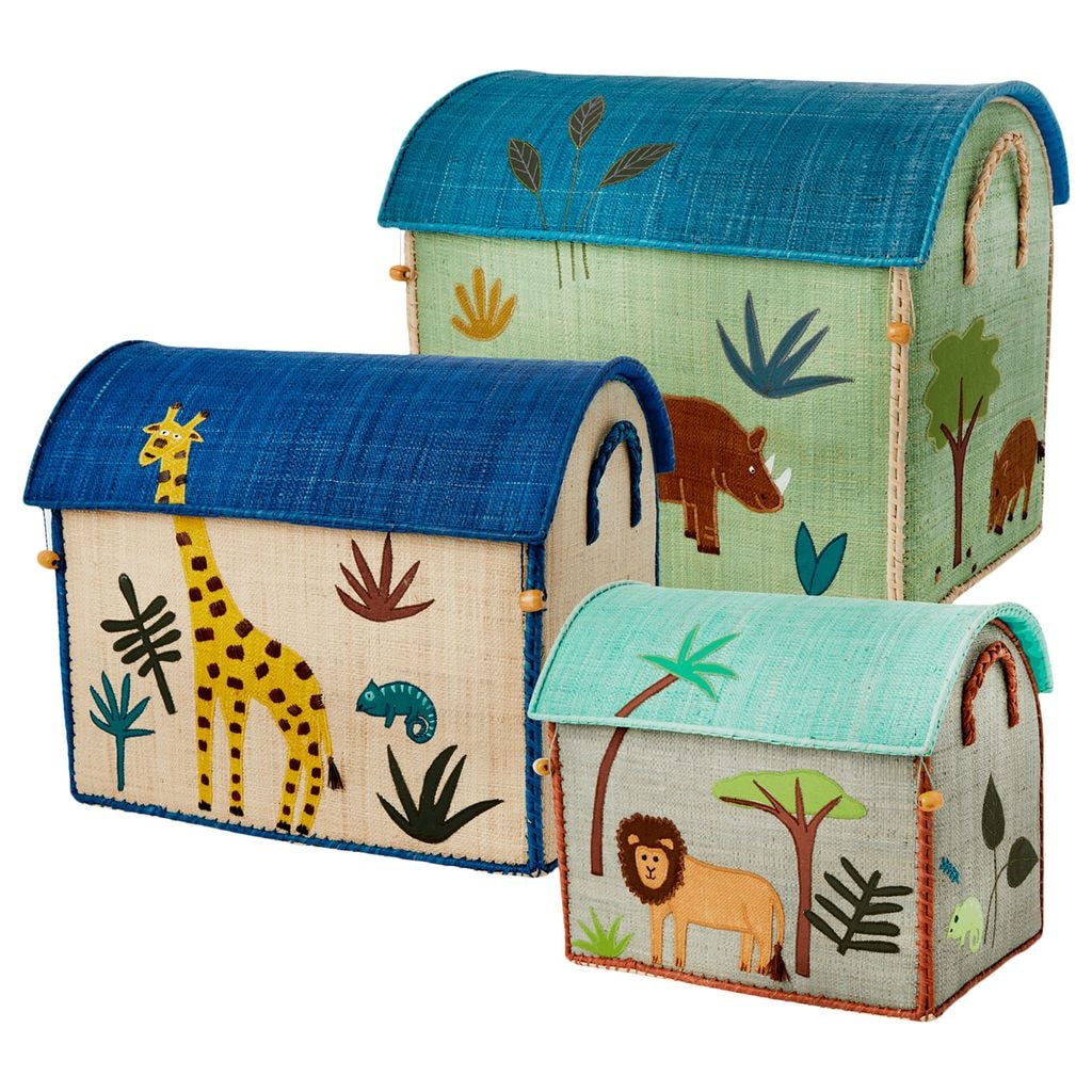 3-Pack Raffia Storage Baskets Blue