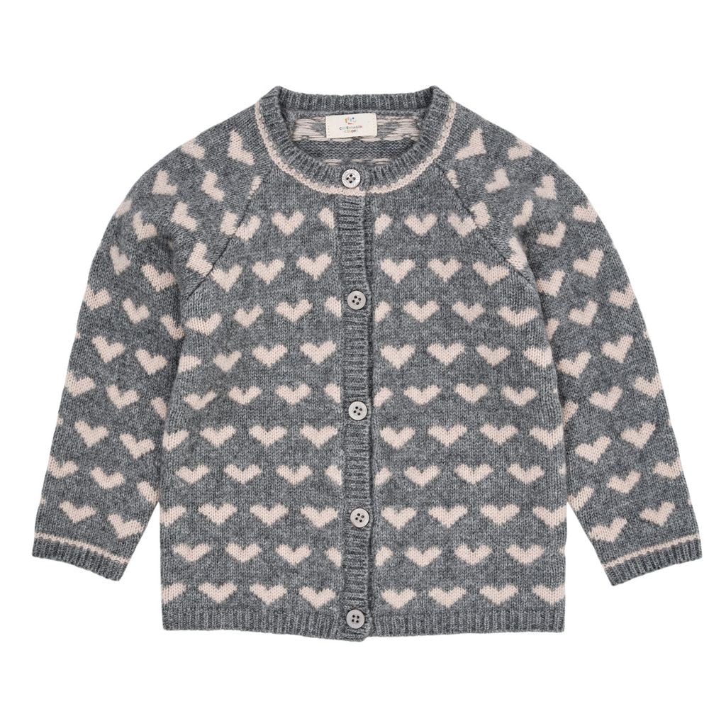 Cashmere hjerte mønstret cardigan Grey Mel/Taupe Combi