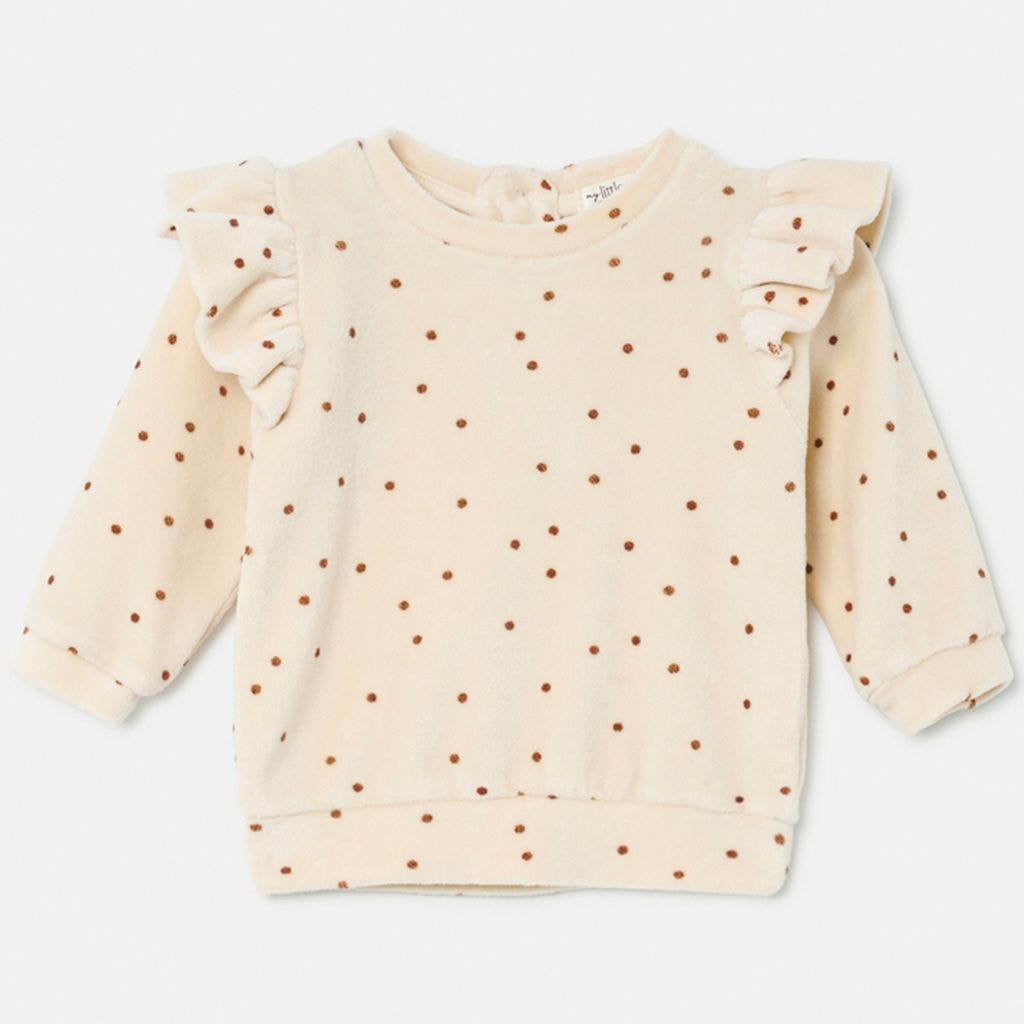 Polka Dot Velour Baby Sweater Stone