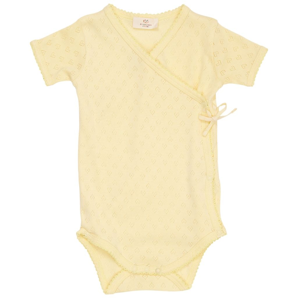 GOTS Heart Pointelle Kortärmad Baby Body Pale Yellow