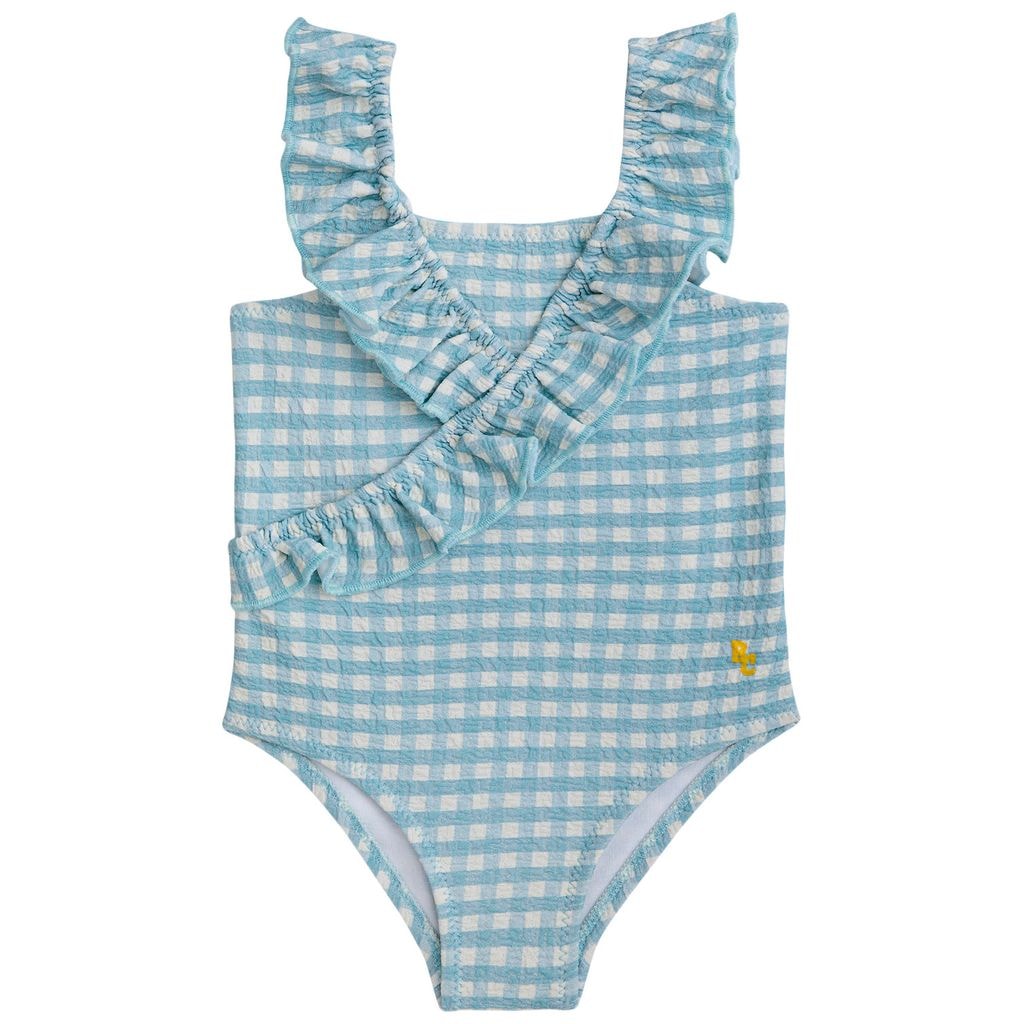 Gingham Ruffled Baby Swimsuit Blue