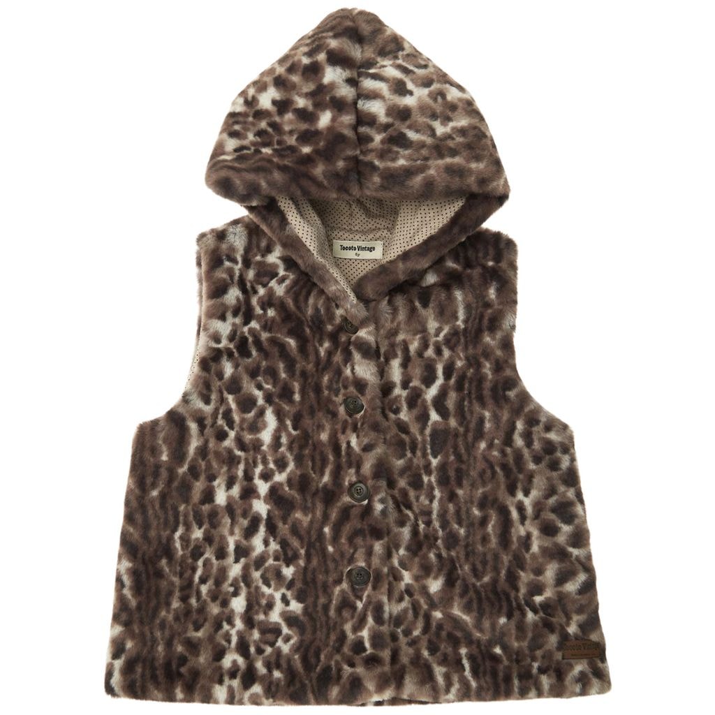 Animal Print Fur Vest Brown