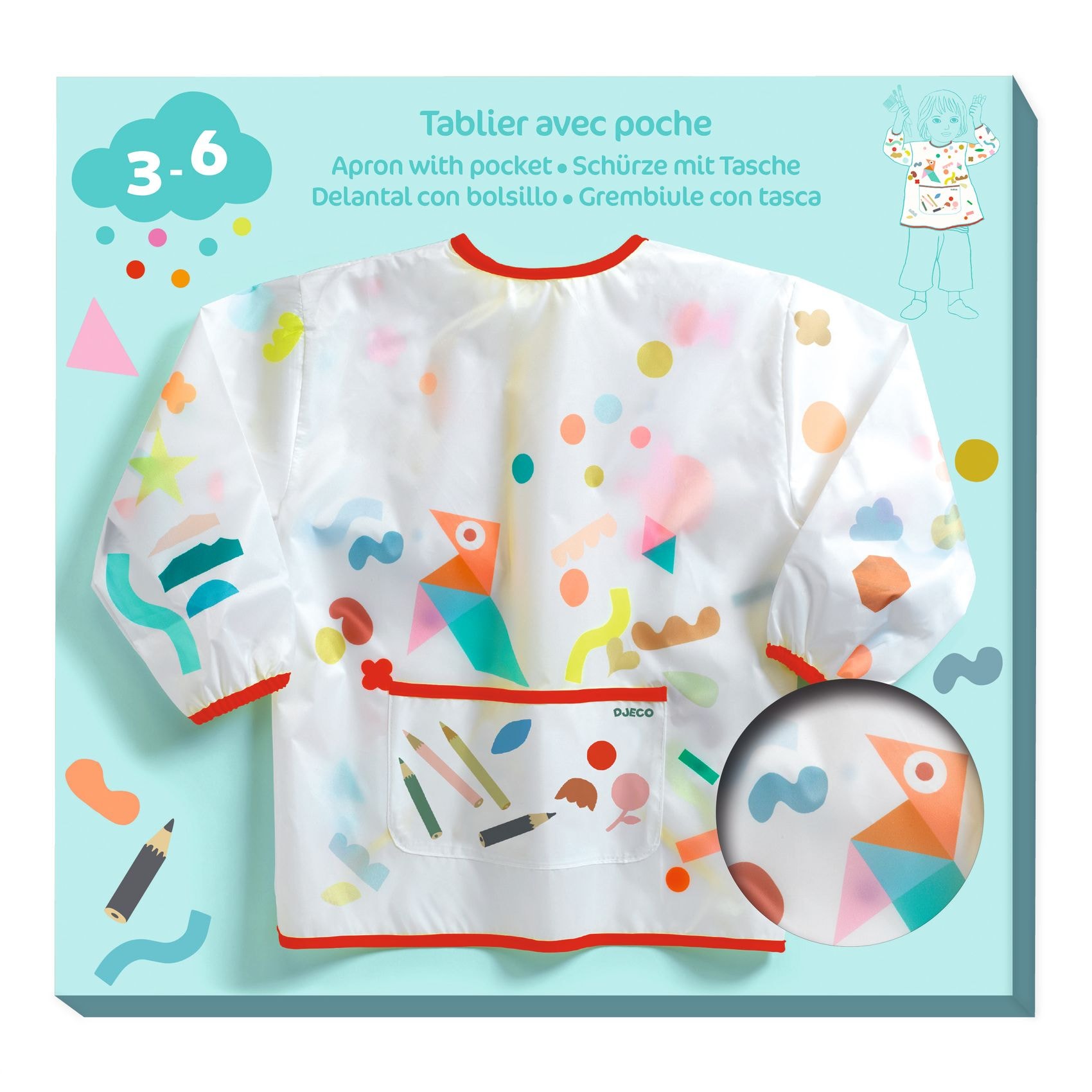Forkle Med Lange Ermer Og Lomme Stickers And Pencils