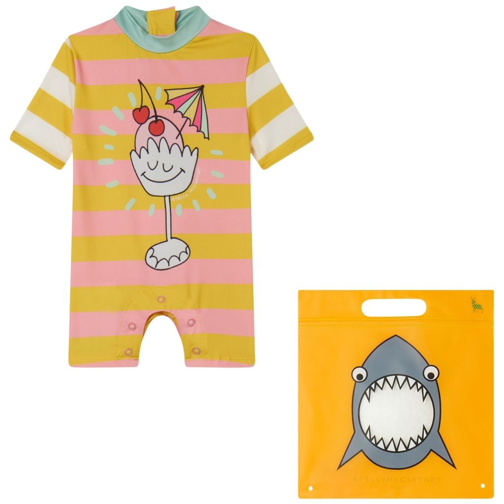 Striped One-piece Rashguard Swimsuit Orange
