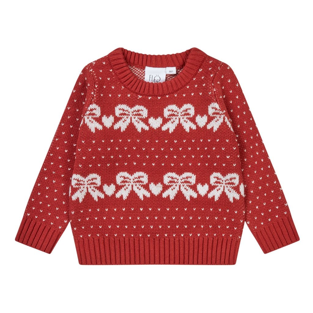 Noe Knit Sweater With Intarsia Bows Red