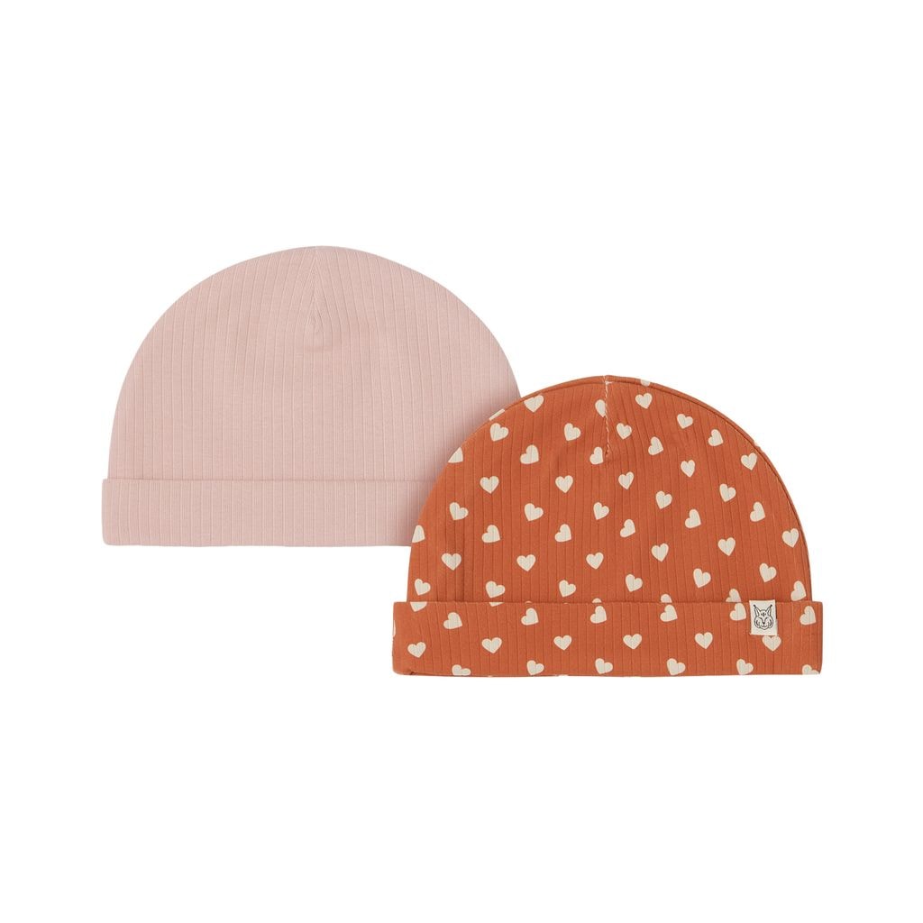 2-Pack GOTS Detroit Beanies Light Ginger Hearts/Woody Rose