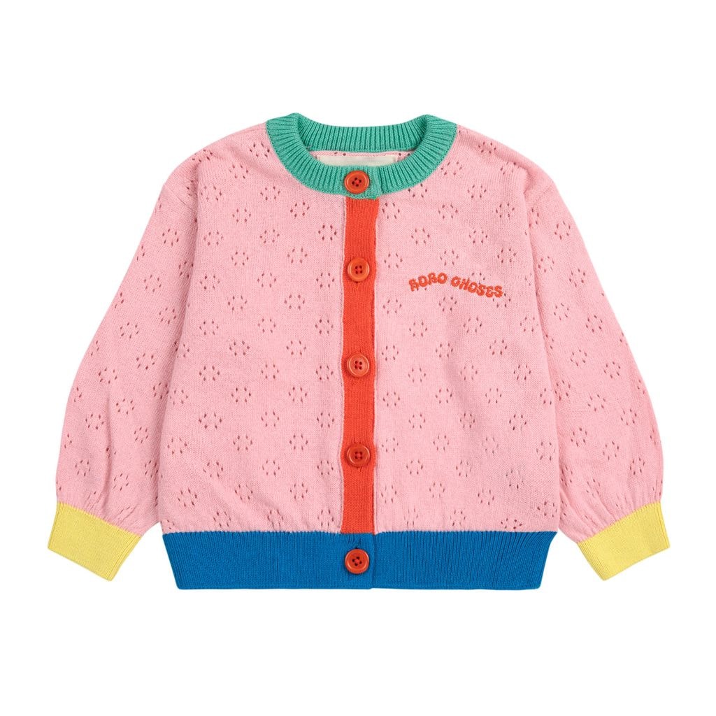 Color Block Baby Open Work Cardigan Light Pink