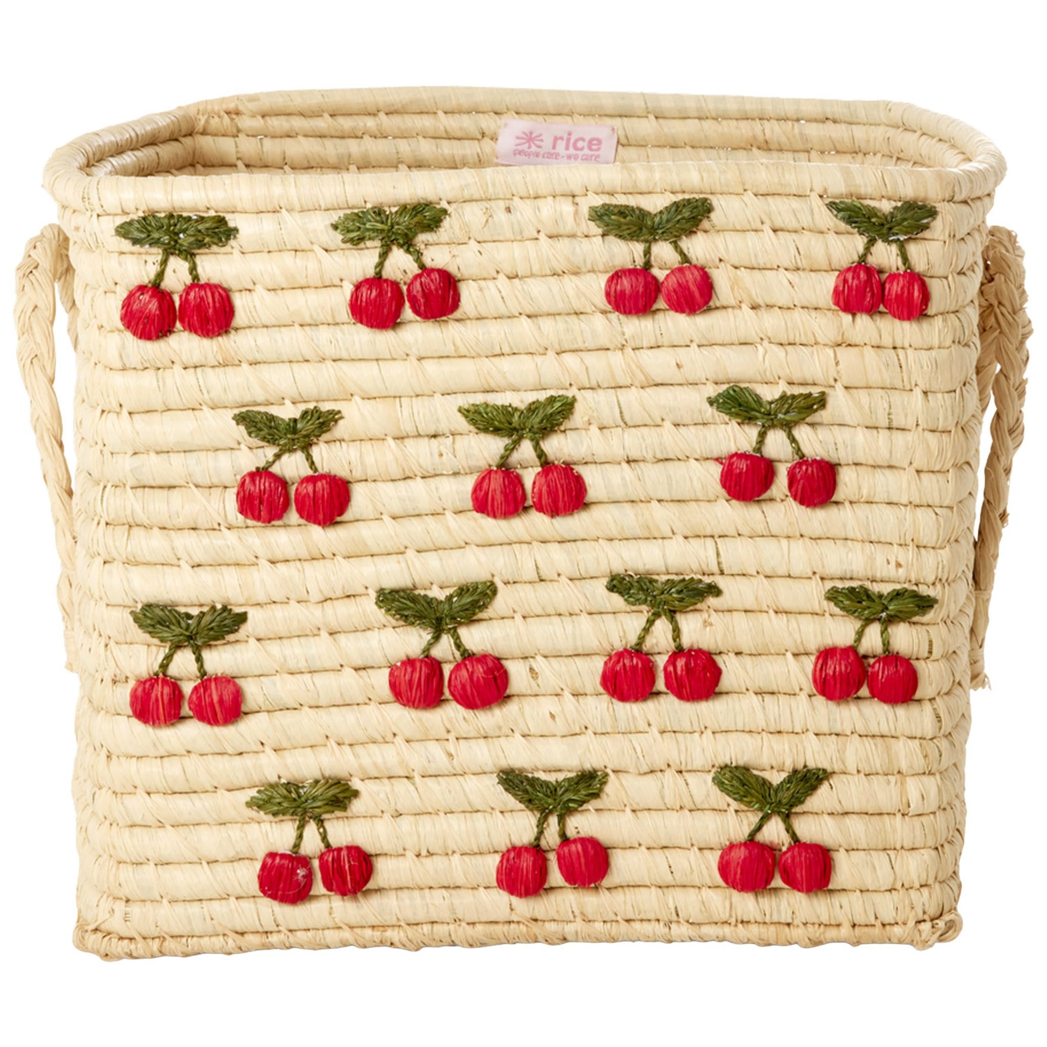 Raffia Square Basket Small Cherries Aoe