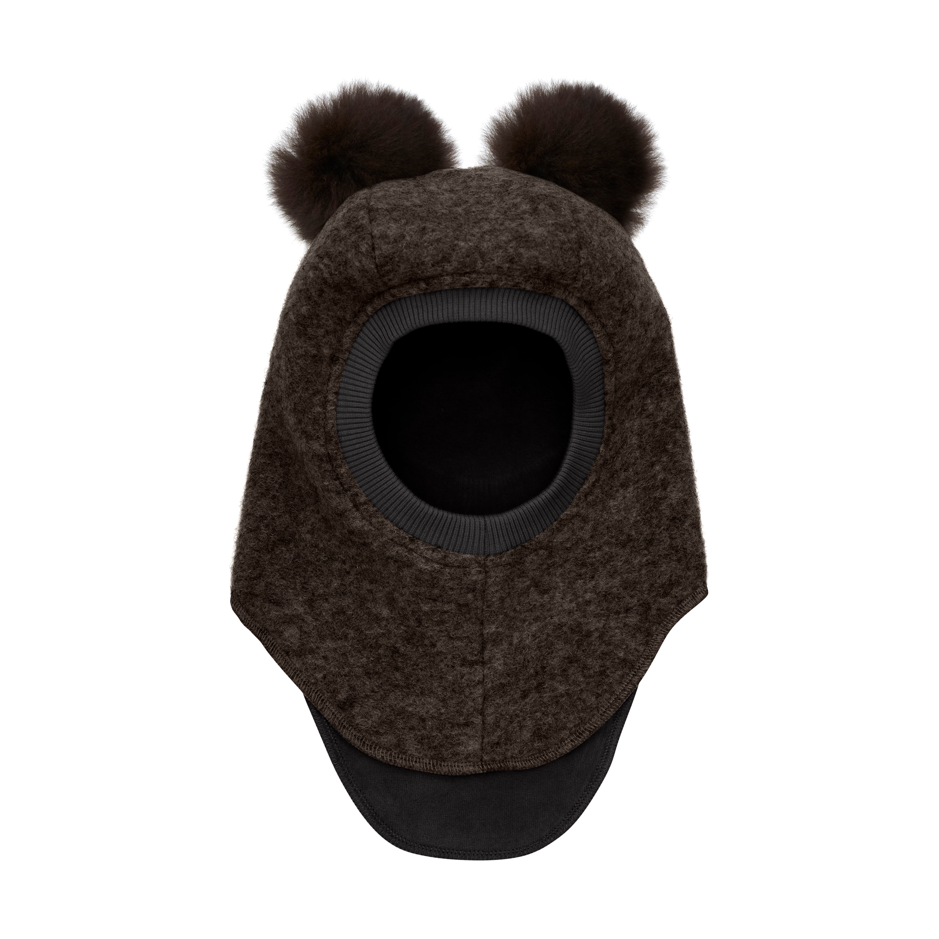 Balaclava Wool Alpaca Pompoms Dark Brown Melange