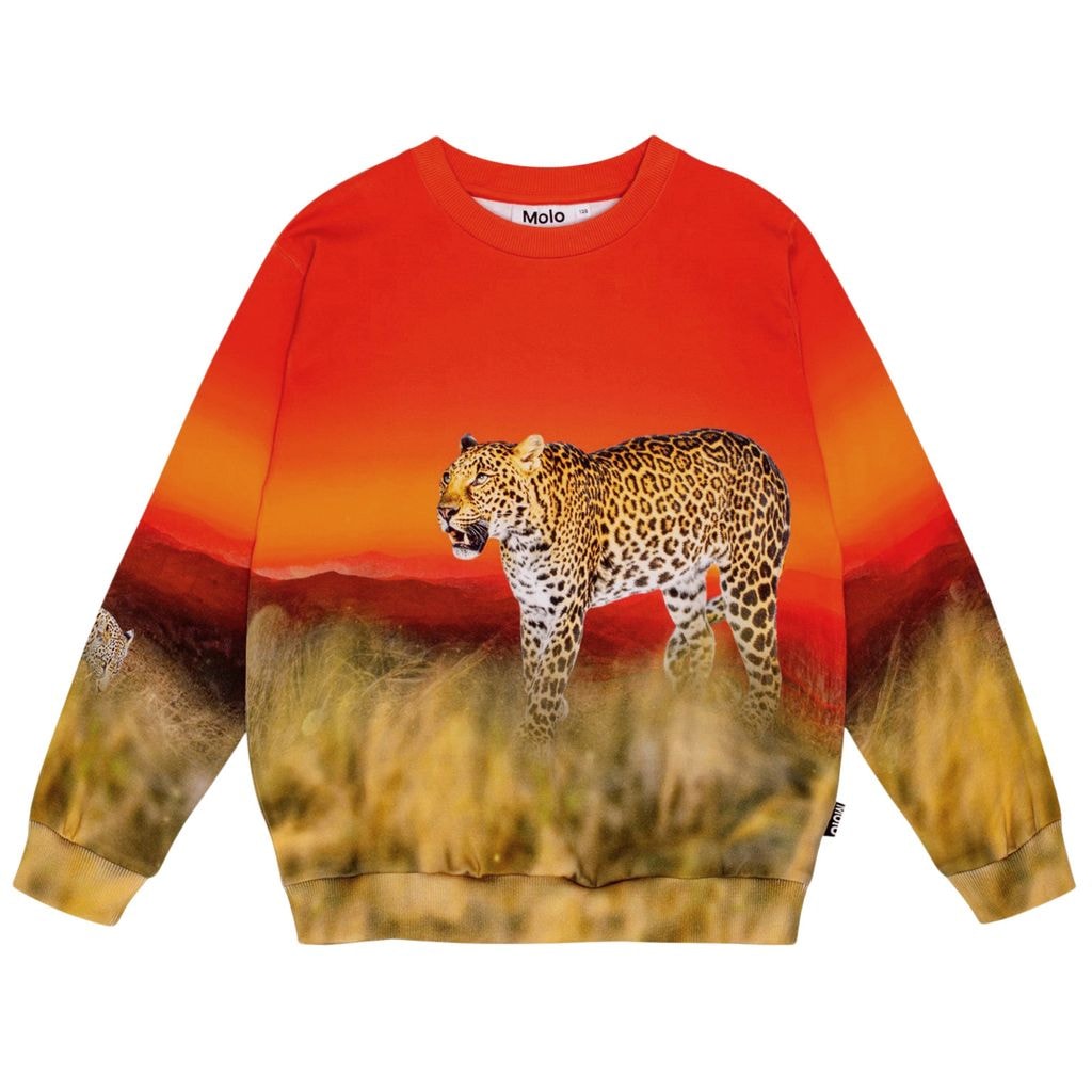 GOTS Miksi Sweatshirt Red Sky Leopard