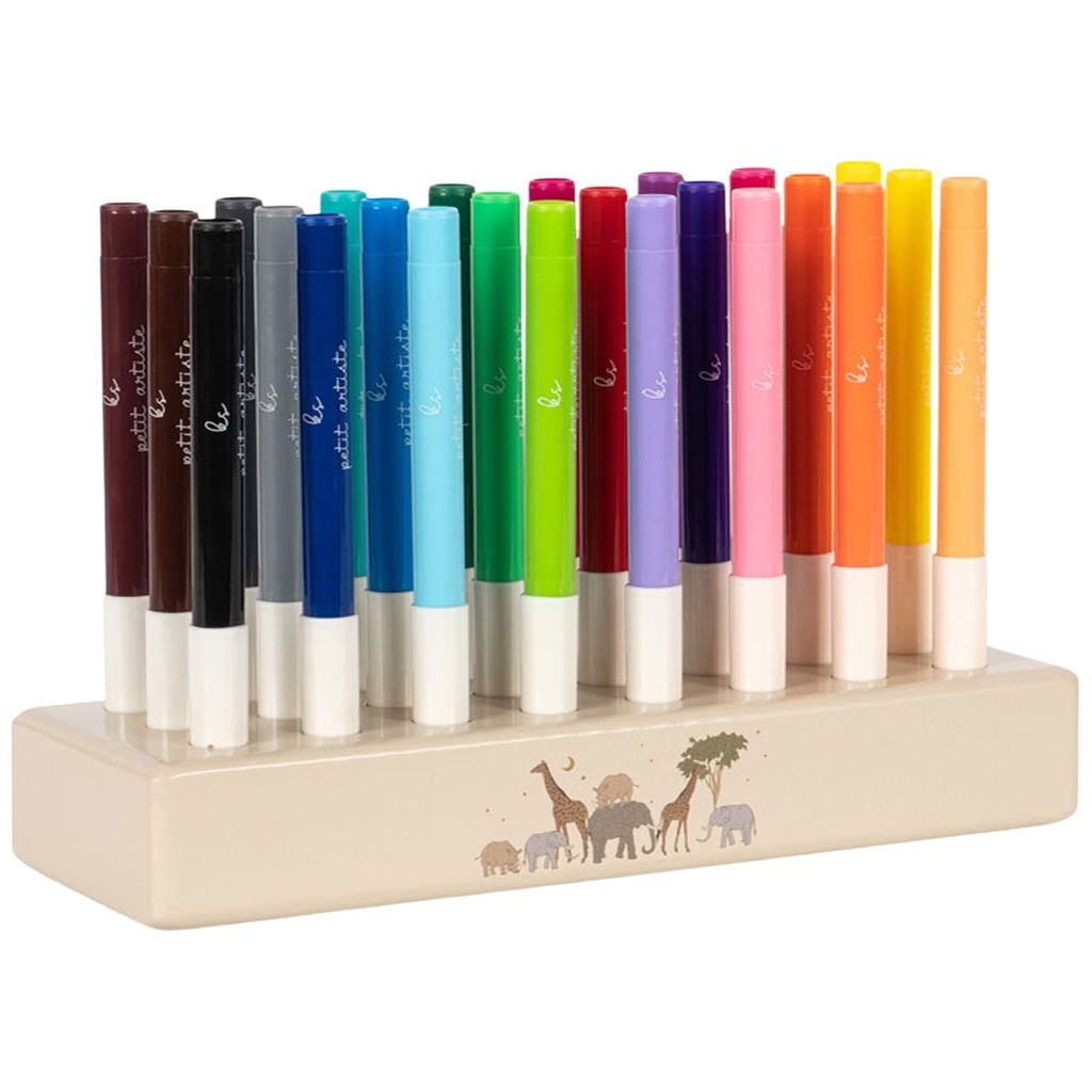 Markers In Wooden Block 24 Pcs  Safari