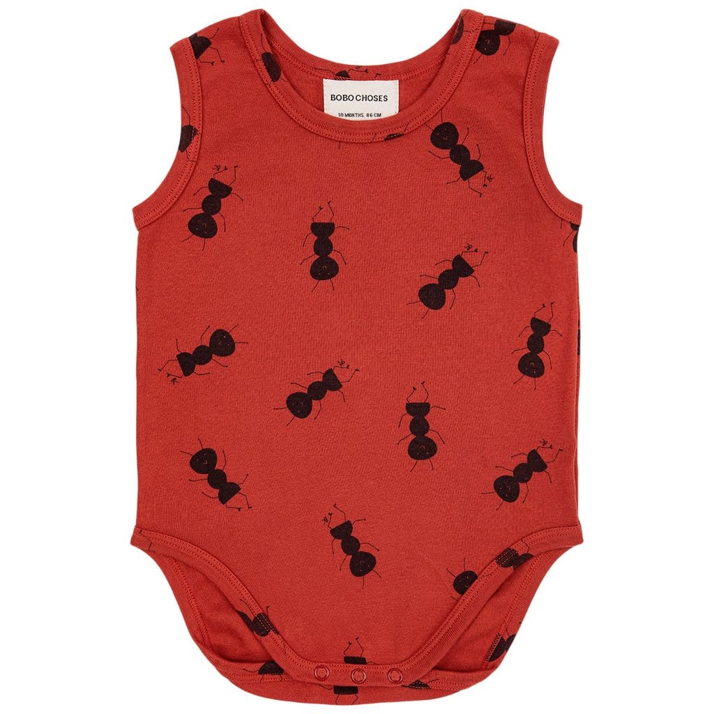 Ant Mönstrad Baby Body Röd