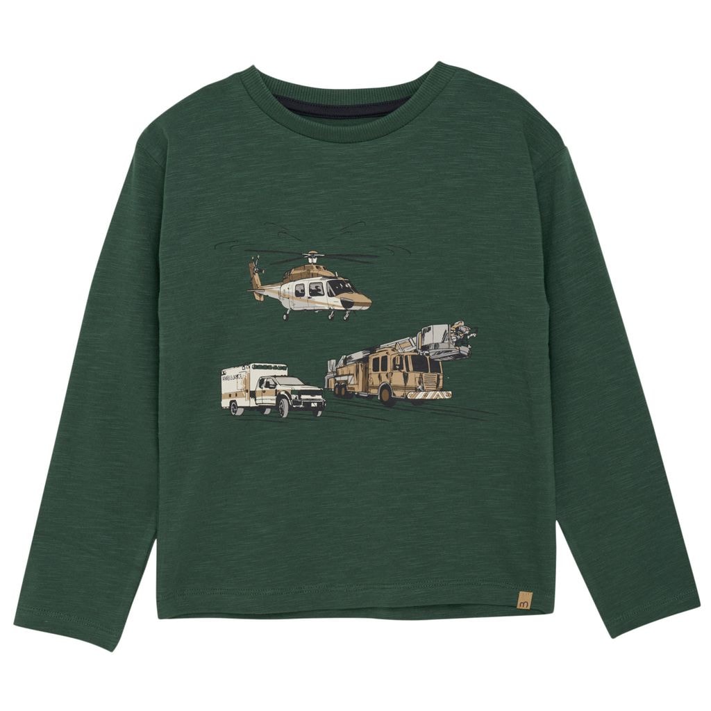 Rescue Vehicles Print Long-Sleeved T-Shirt Jungle Green