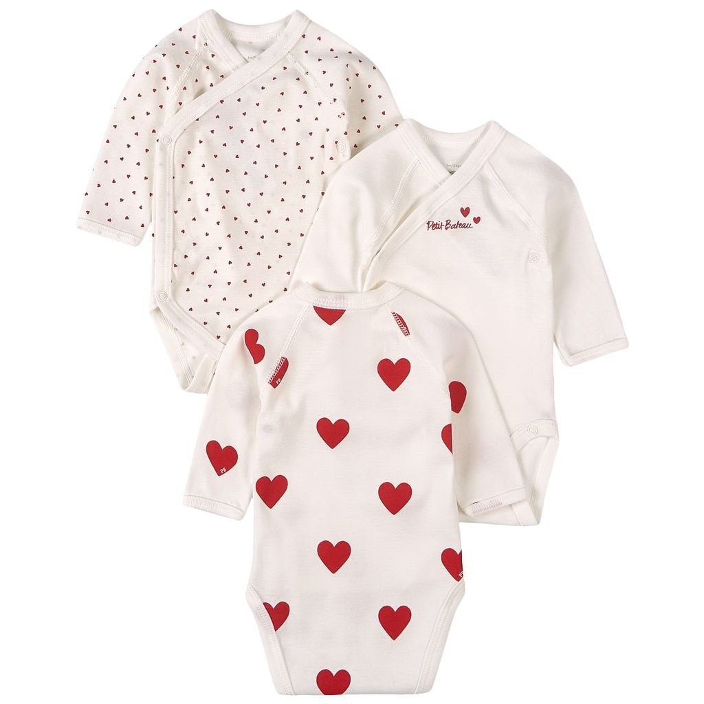 3-Pack Heart Print Baby Bodies White