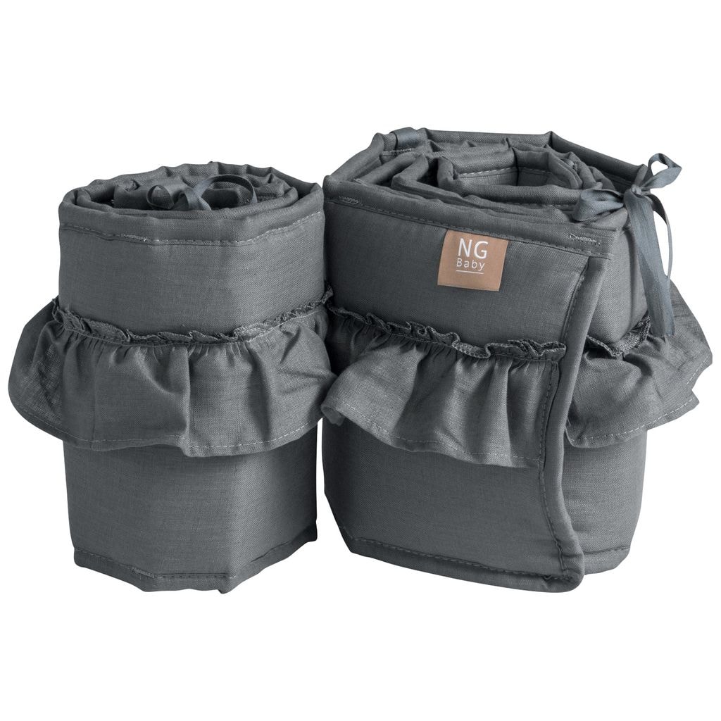 Støtfanger Bedside Crib Linen med Ruffle Graphite Grey
