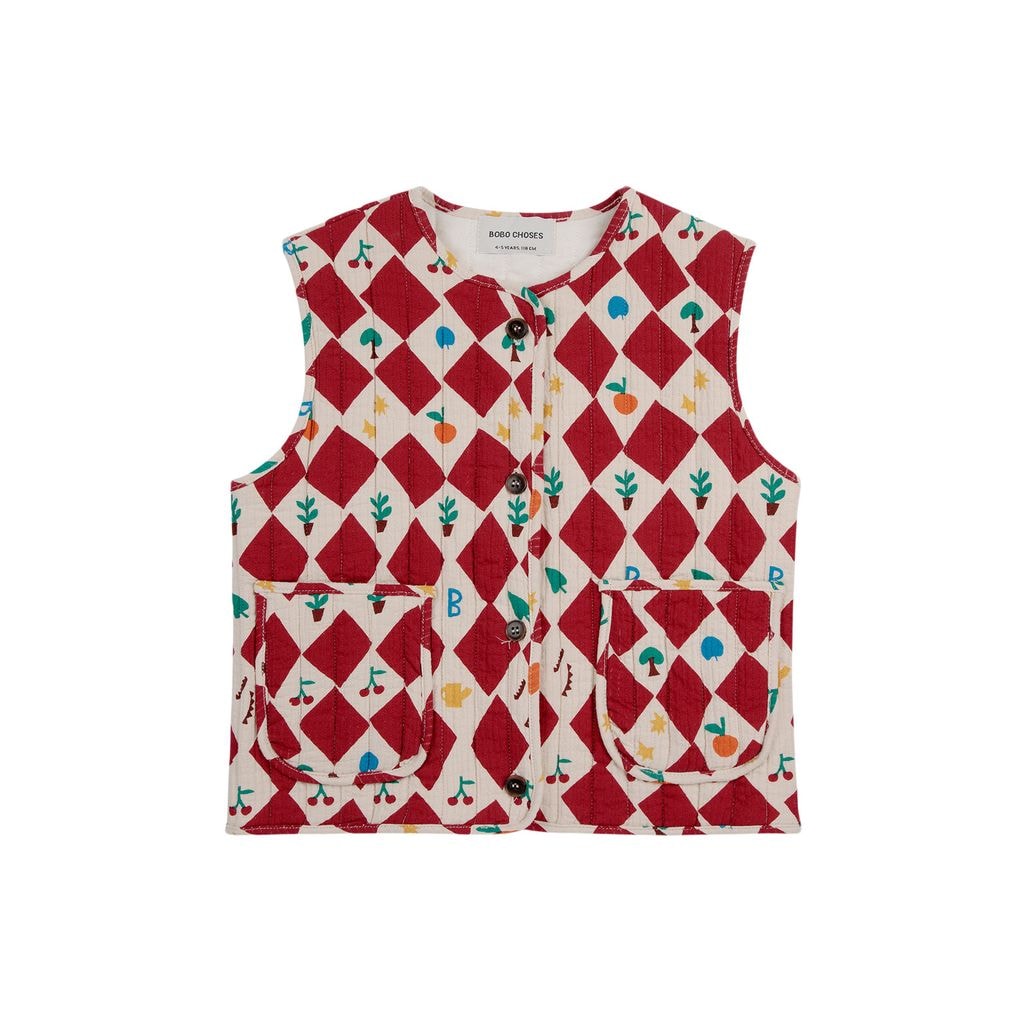 Harlequin Printed Quilted Vest Red
