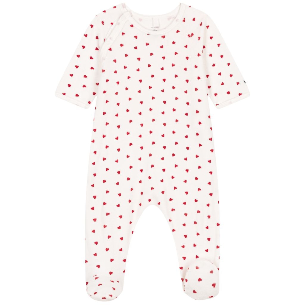 Heart Patterned Velour Onesie Marshmallow Terkuit
