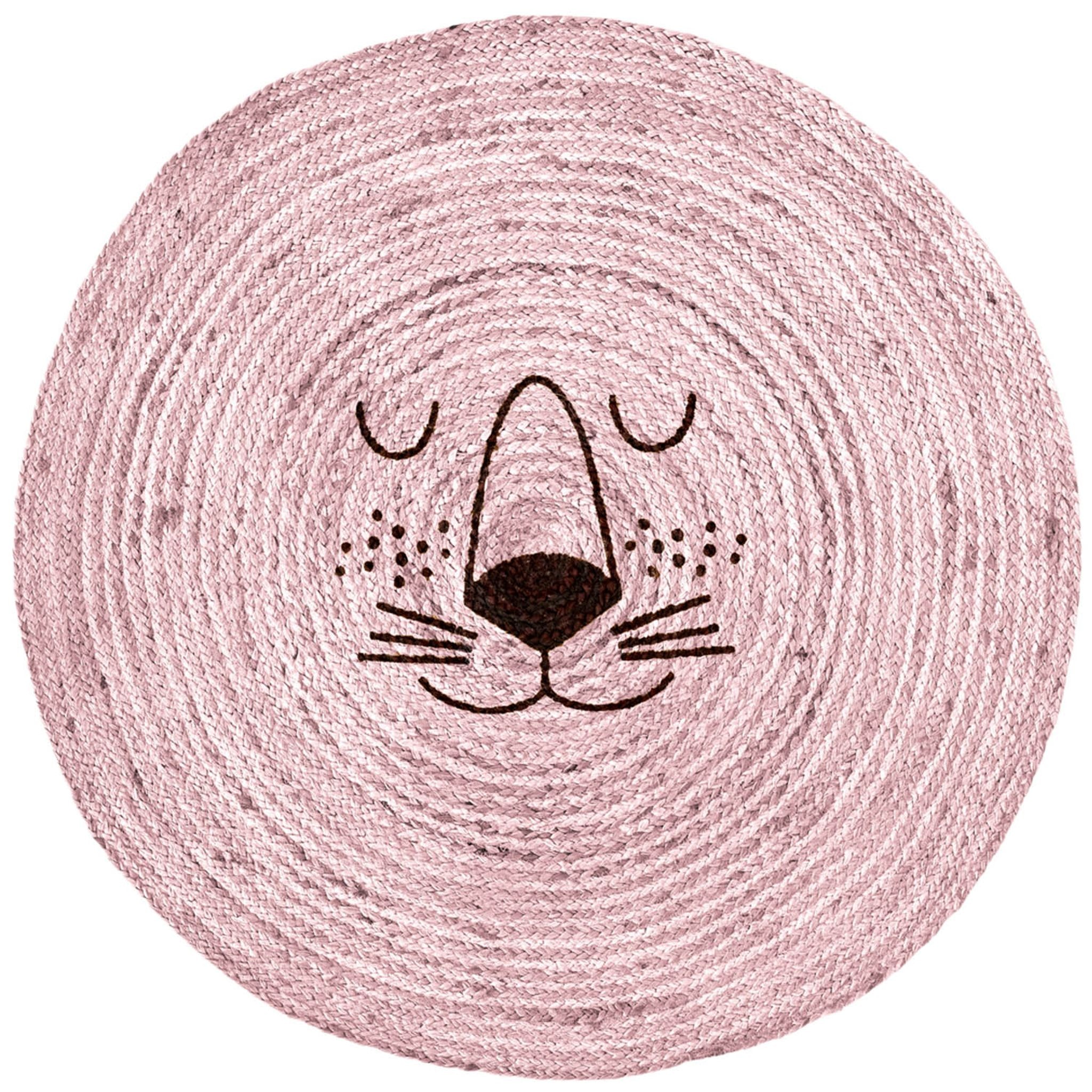 Gulvmatte I Jute Med Løveansikt Soft Pink