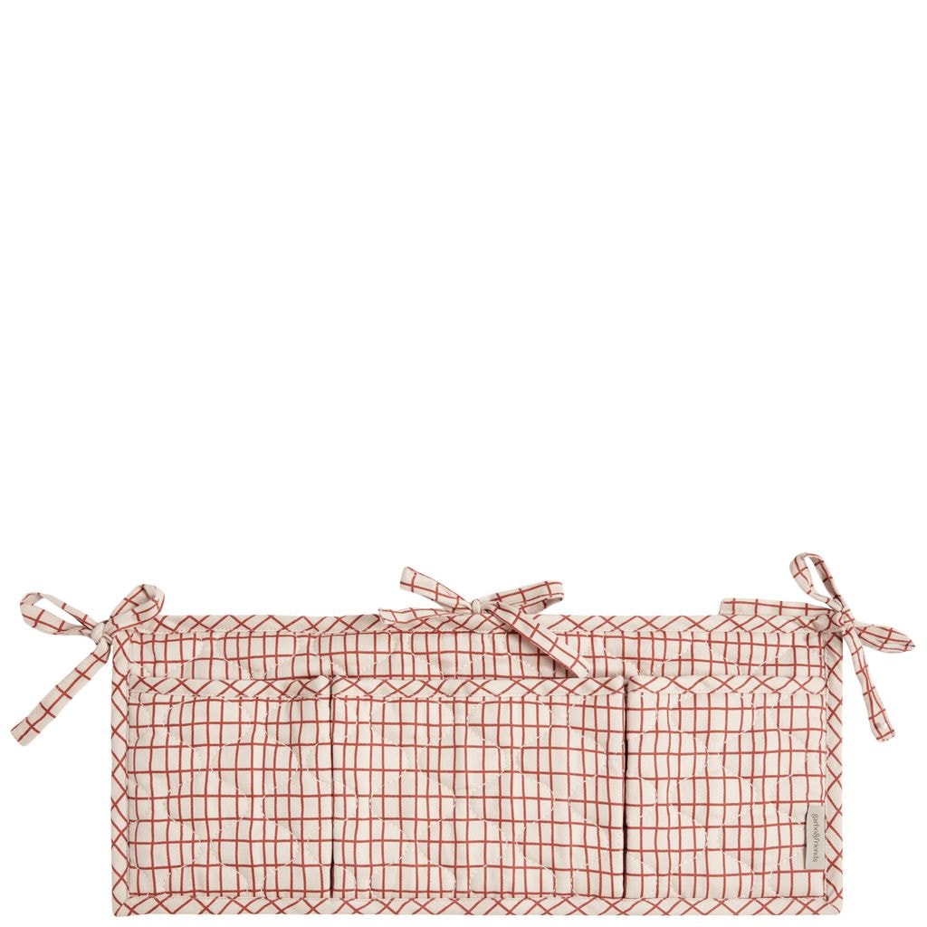 Quilted Checked Bed Pocket In Satin Rust