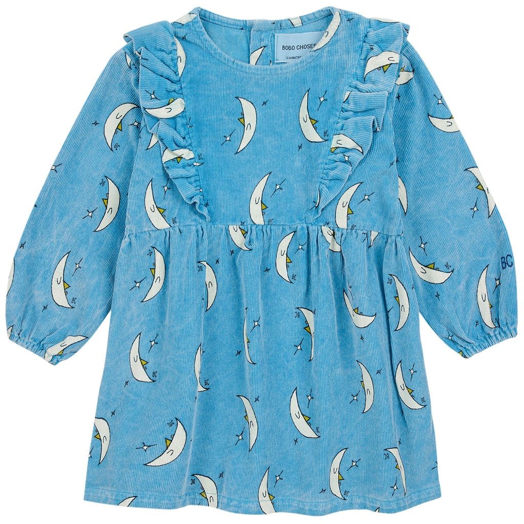 Beneath The Moon Printed Baby Corduroy Dress Blue
