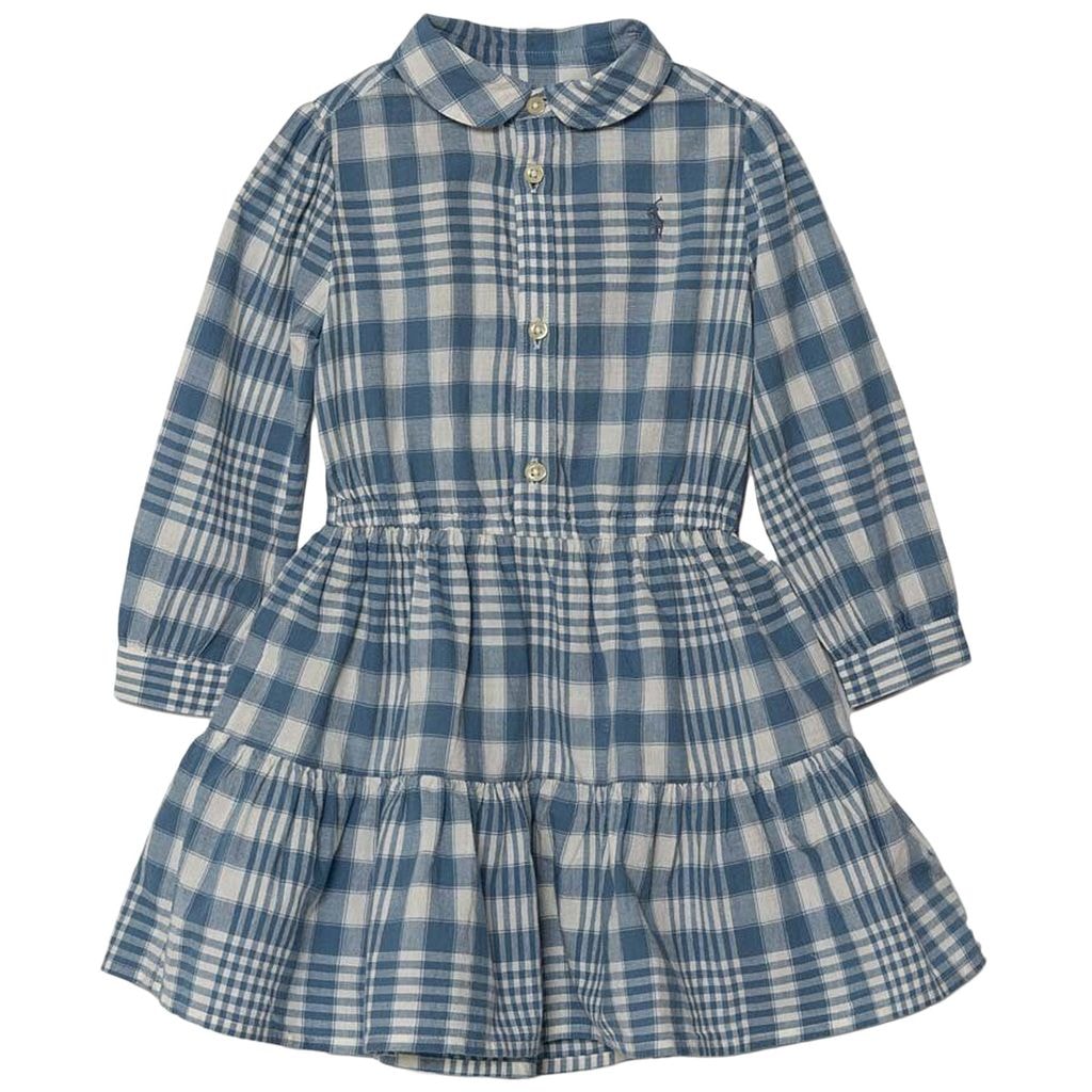 Cotton Casual Dress Blue Cream Check