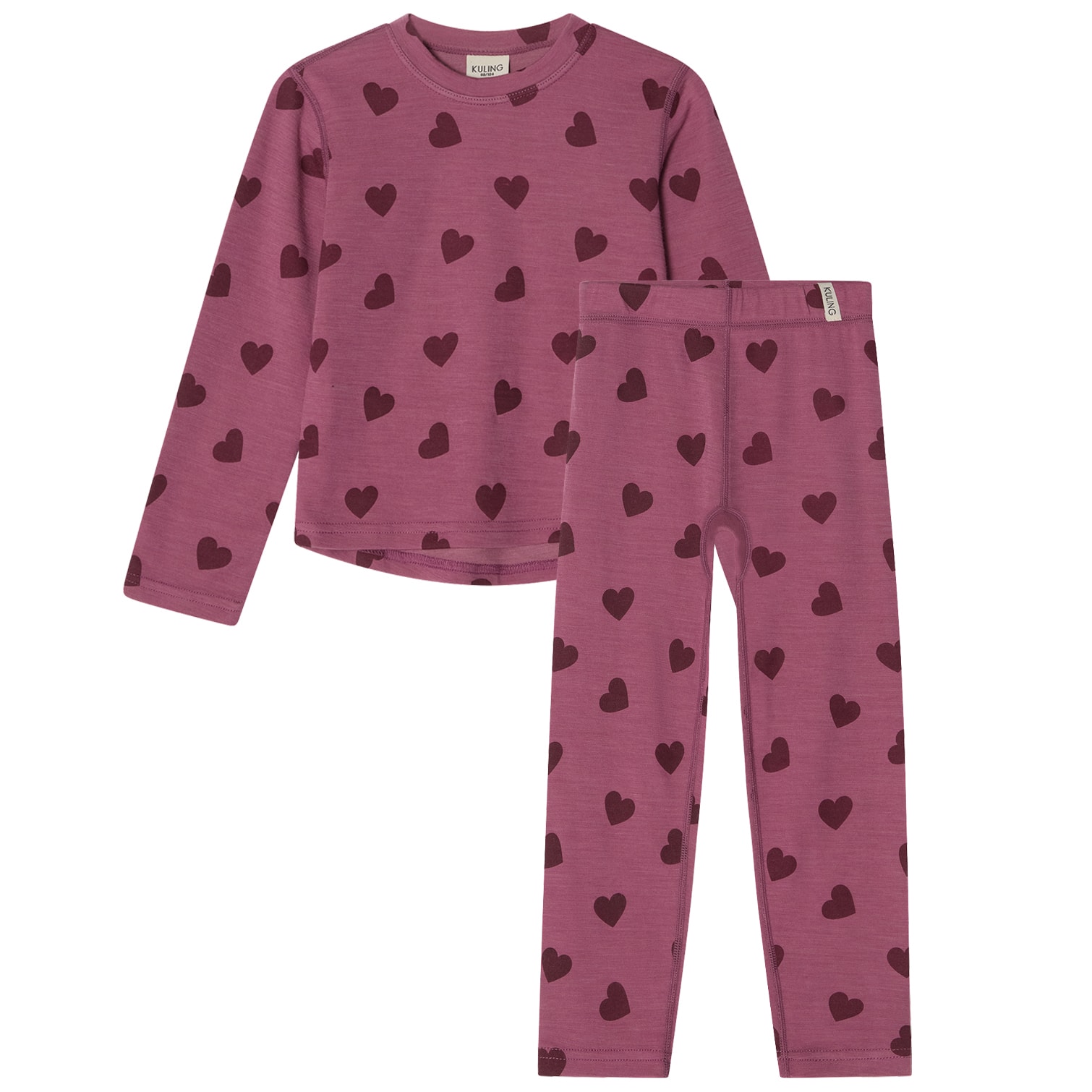 Gisborn Wool/Bamboo Baselayer Set Mauve Hearts